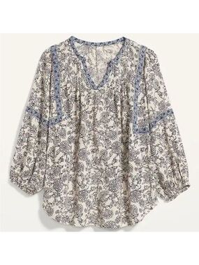 OVERSIZED FLORAL PRINT SPLIT NECK PLUS SIZE POET BLOUSE MILKMAID BOHO WOMENS XL